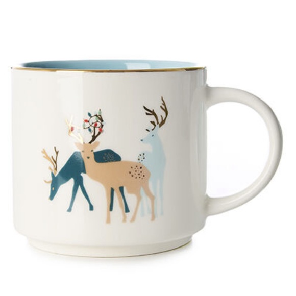 Reindeer and Christmas Lights Gold Trim Holiday Oversized Mug by Morris National - Picture 1 of 6